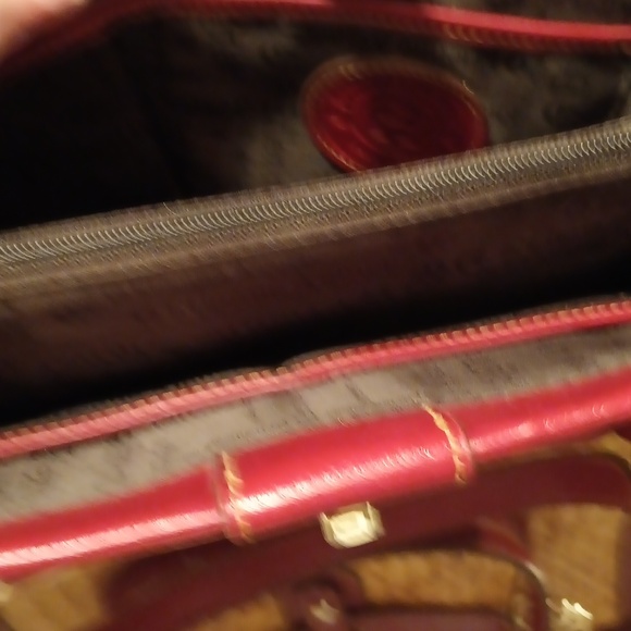 Etienne Aigner straw handbag brown with burgundy  Cordovan trim - Picture 9 of 13